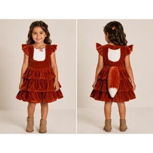 Walmart Fox Costume Dress Velvet‎ Ruffle Tiered Rust Orange Girls 3-4 t dress up